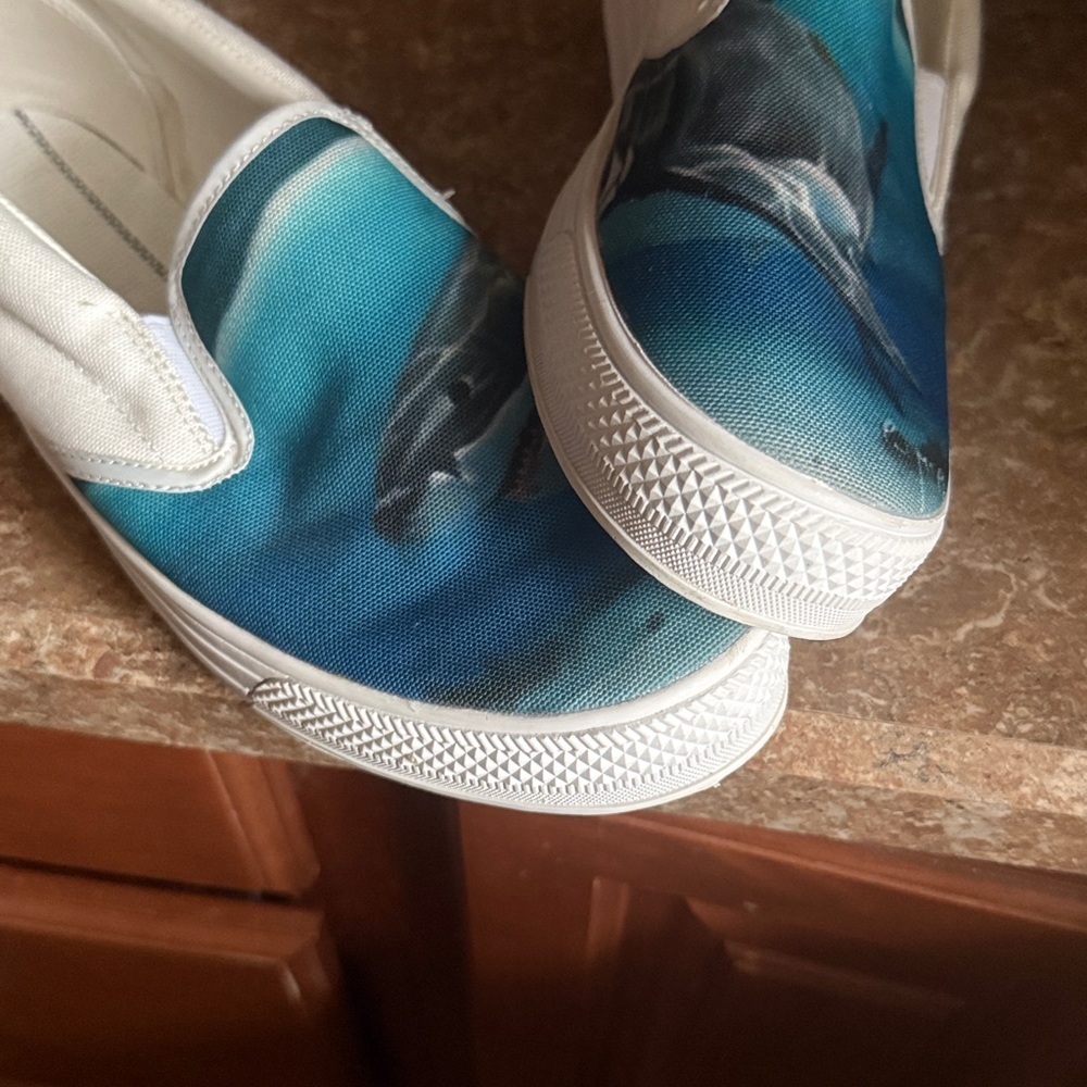Aqua Shark Print Slip-On Sneakers-worn once - Picture 4 of 9